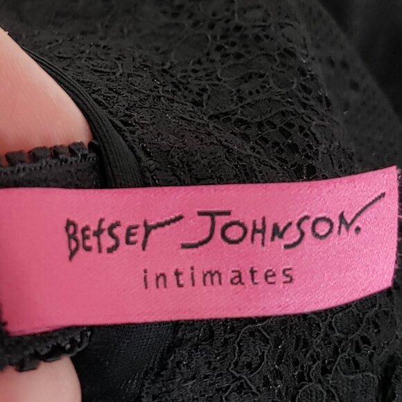 Vintage Betsey Johnson Intimates Babydoll Negligee Size S Black Sheer Pink Bows - Picture 2 of 10